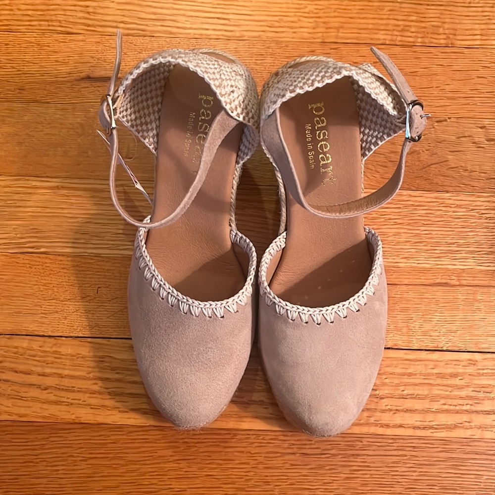 NWT Paseart Beige Leather Espadrilles 4in size 38 EU / 7.5 US